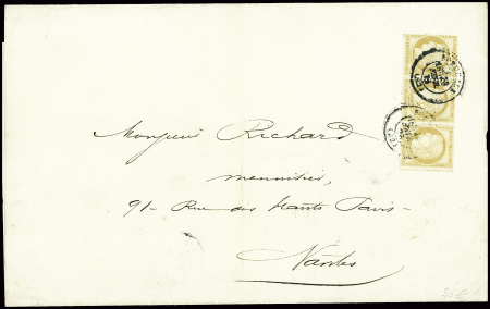 N°55 15c. bistre BANDE de 3 obl. càd T17 BORDEAUX 