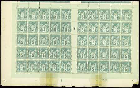 N°75f 5c. vert s. verdâtre, FEUILLE de 100, neuf *