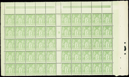 N°106 5c. vert jaune, PANNEAU de 50 Millés. 9, cen