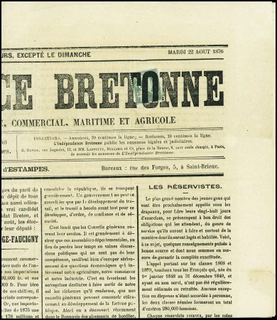 N°62 2c. vert, obl. TYPO s. Journal L'INDEPENDANCE