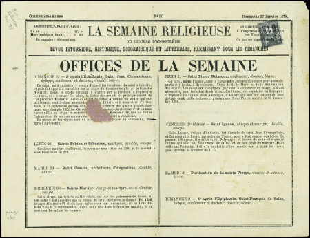 N°83 1c. noir sur azuré, obl. TYPO s. LA SEMAINE R