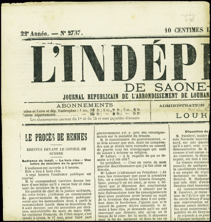 N°83 1c. noir sur azuré (2) obl. TYPO sur L'INDEPE