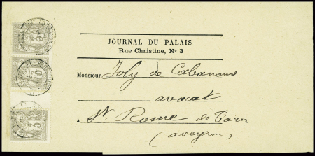 N°87 3c. gris, BANDE de 3 interp. obl. càd PARIS 1
