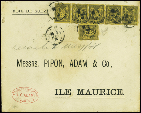 N°93 35c. violet noir sur jaune, BANDE de 5 et uni