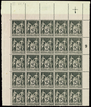 N°97 25c. noir sur rose, BLOC de 25 cdf Mill.9, ne