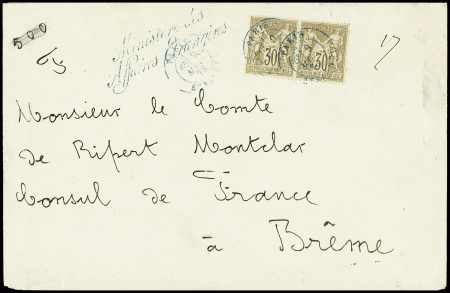 N°69 30c. brun clair, obl. càd bleu PARIS/ETRANGER