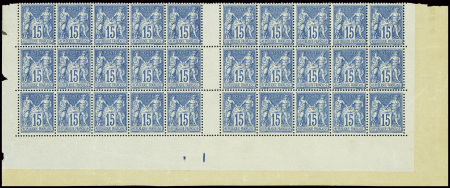 N°90 15c. bleu, PANNEAU de 30 avec bords et bas de