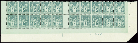 N°75f 5c. vert s. verdâtre, BLOC de 20 bas de feui