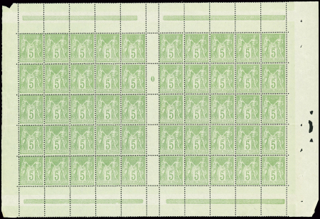 N°102 5c. vert jaune, PANNEAU de 50 Millés. 0, trè