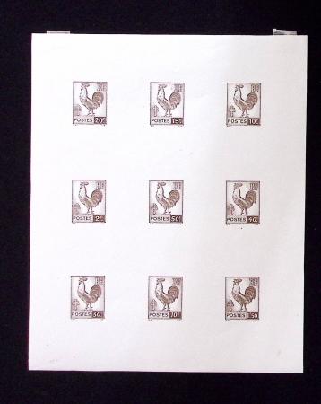 N°630 Coq, la série de 9 valeurs en épreuve collec