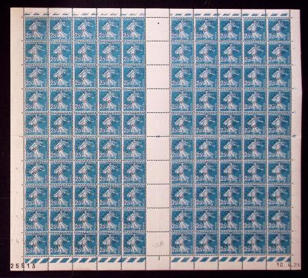 N°56a Semeuse Camée, 25c. bleu, surch. fine, FEUIL