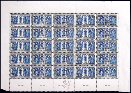 N°274 Expo Coloniale, 1f.50 bleu, PANNEAU de 25 av