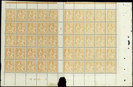 N°117 Mouchon, 15c. orange, PANNEAU de 50 bas de f