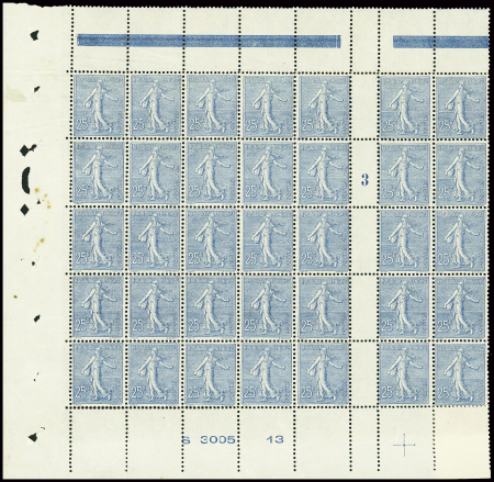 N°132 Semeuse Lignée, 25c. bleu, BLOC de 35 Mill.3