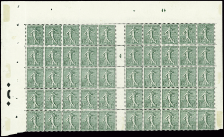 N°130h Semeuse Lignée, 15c. vert-gris, PANNEAU de 