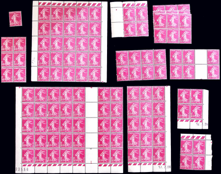 N°196 Semeuse Camée,  1f.40 rose, PANNEAU de 50 CD