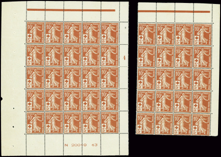 N°147 Croix Rouge, 10c. + 5c. rouge, 45 ex. en 2 p