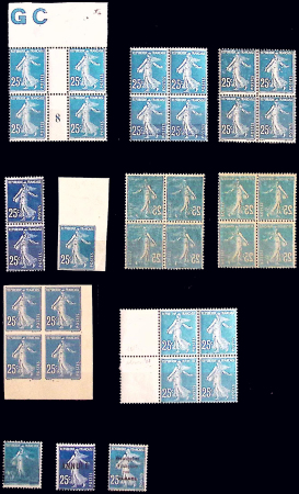 N°140 Semeuse Camée, 25c. bleu, collection de vari