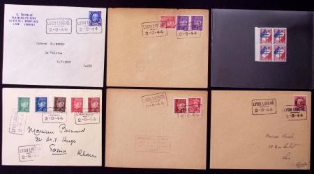 LYON 5 Lettres affr. divers obl. LYON LIBERE 2/9/4