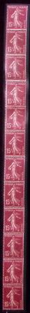 N°20 Semeuse Camée, 15c. brun lilas, BANDE de 11, 