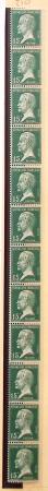 N°12 Pasteur, 15c. vert, BANDE de 12, 3t. neuf *, 