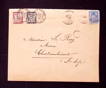 N°25 1f. marron et N°14 5c. noir obl. càd CHATEAUB