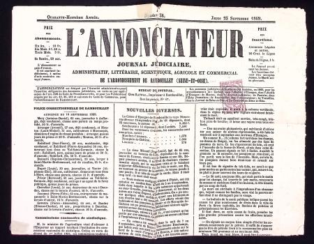 N°10 5c. lilas, obl. TYPO s. Journal L'ANNONCIATEU