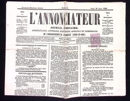 N°10 5c. lilas obl. TYPO s. L'ANNONCIATEUR du 26/8