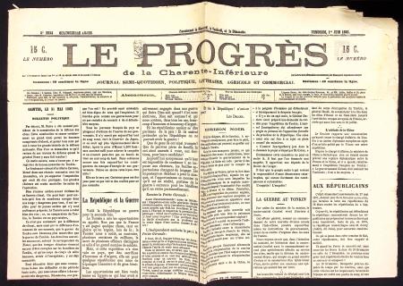 N°87 3c. gris, obl. TYPO sur Journal LE PROGRES du