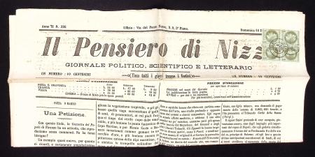 N°25 1c. vert-bronze, BLOC de 4 obl. càd T17 NICE 