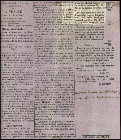 N°1 2c. lilas, BANDE de 3 obl. TYPO s. AFFICHE, TB