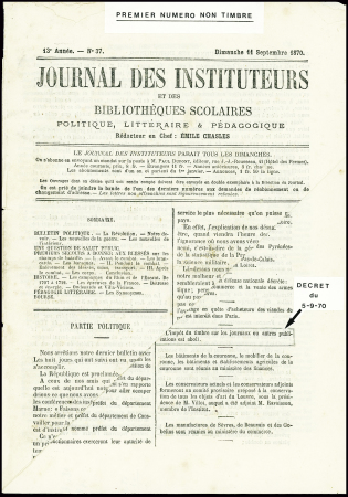 JOURNAL DES INSTITUTEURS du 11/9/70 non timbré. En