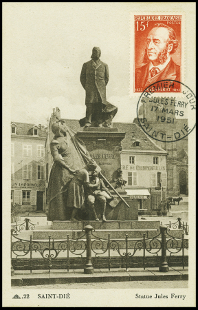 N° 880 Jules Ferry, carte maximum avec sa statue à