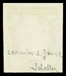 N°6 1f carmin sur jaune, obl. gros points, TTB. Signé