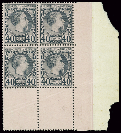 N°7a 40c bleu-gris sur rose vif, bloc de 4 cdf, très