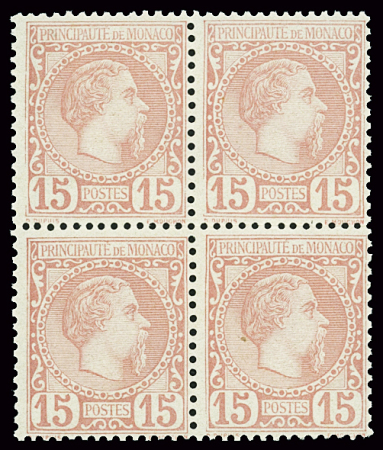 N°5 15c rose, bloc de 4, très frais, neuf **, TTB