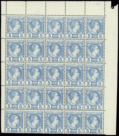 N°3 5c bleu, panneau de 25, très frais, neuf ** (1