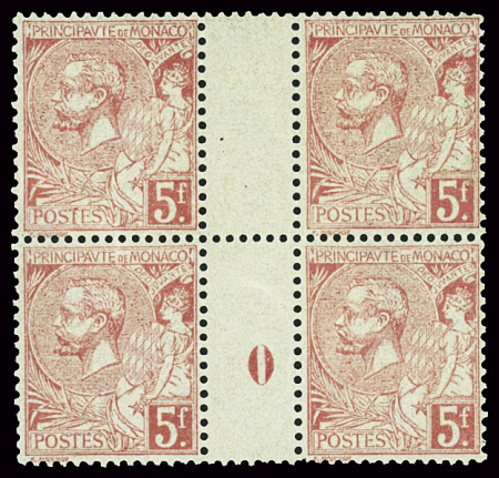 N°21 5f rose avec millésime 0, en bloc de 4, neuf **