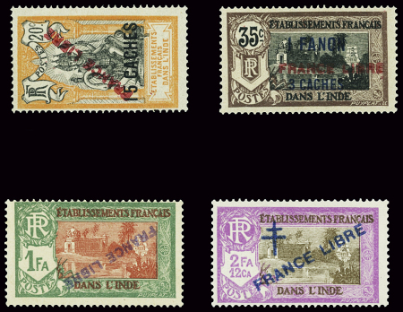 N°128 + n°130 + n°141a variété surcharge renversée