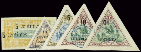 N°28a variété double surcharge + n°32 + n°35 + n°36