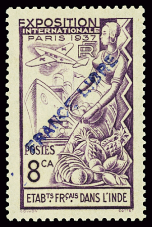 N°151A,  8 ca. violet, surcharge type e "France   Libre"