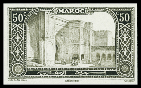 N°75b  50c Porte Bab-el-Mansour en brun-noir 1917,