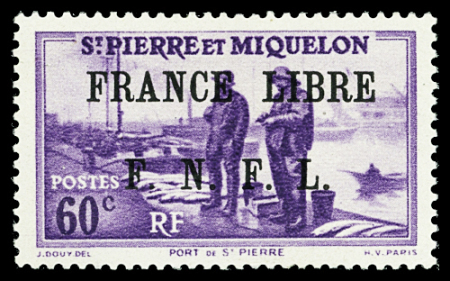 N°258 60 c. violet, surcharge "France   Libre" 1941,