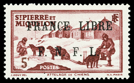 N°249,  5c. carmin, surcharge "France   Libre" 1941,