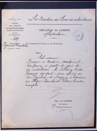 Document à en-tête du ministère des P et des T : a