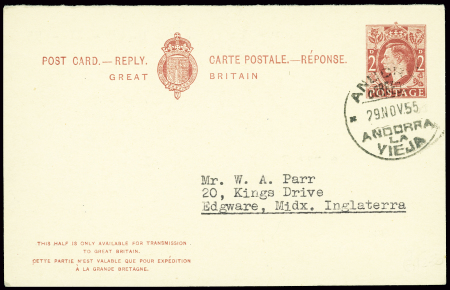 Grande Bretagne entier CP réponse obl CAD "Andorra