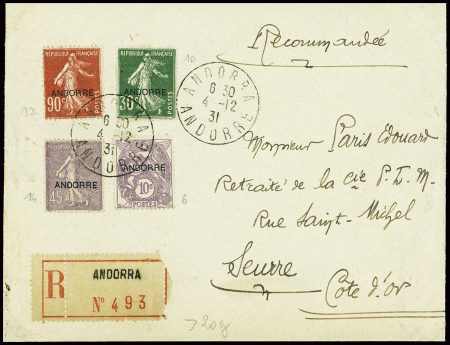 N°6 + 10 + 12 + 14 obl CAD "Andorra Andorre" (1931