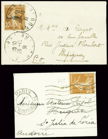 2 petites lettres : Andorre n°9 obl CAD "Andorra A