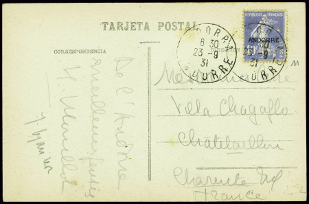 N°11 40c Outremer obl CAD "Andorra Andorre" (1931)