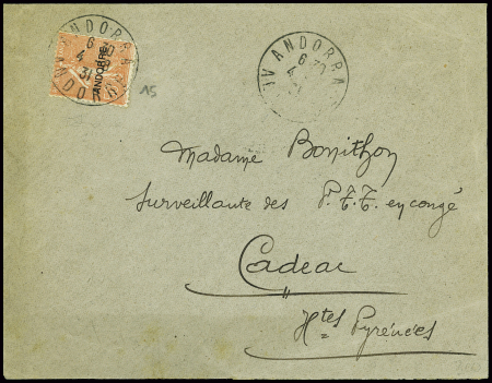 N°15 50c rouge semeuse lignée obl CAD "Andorra And